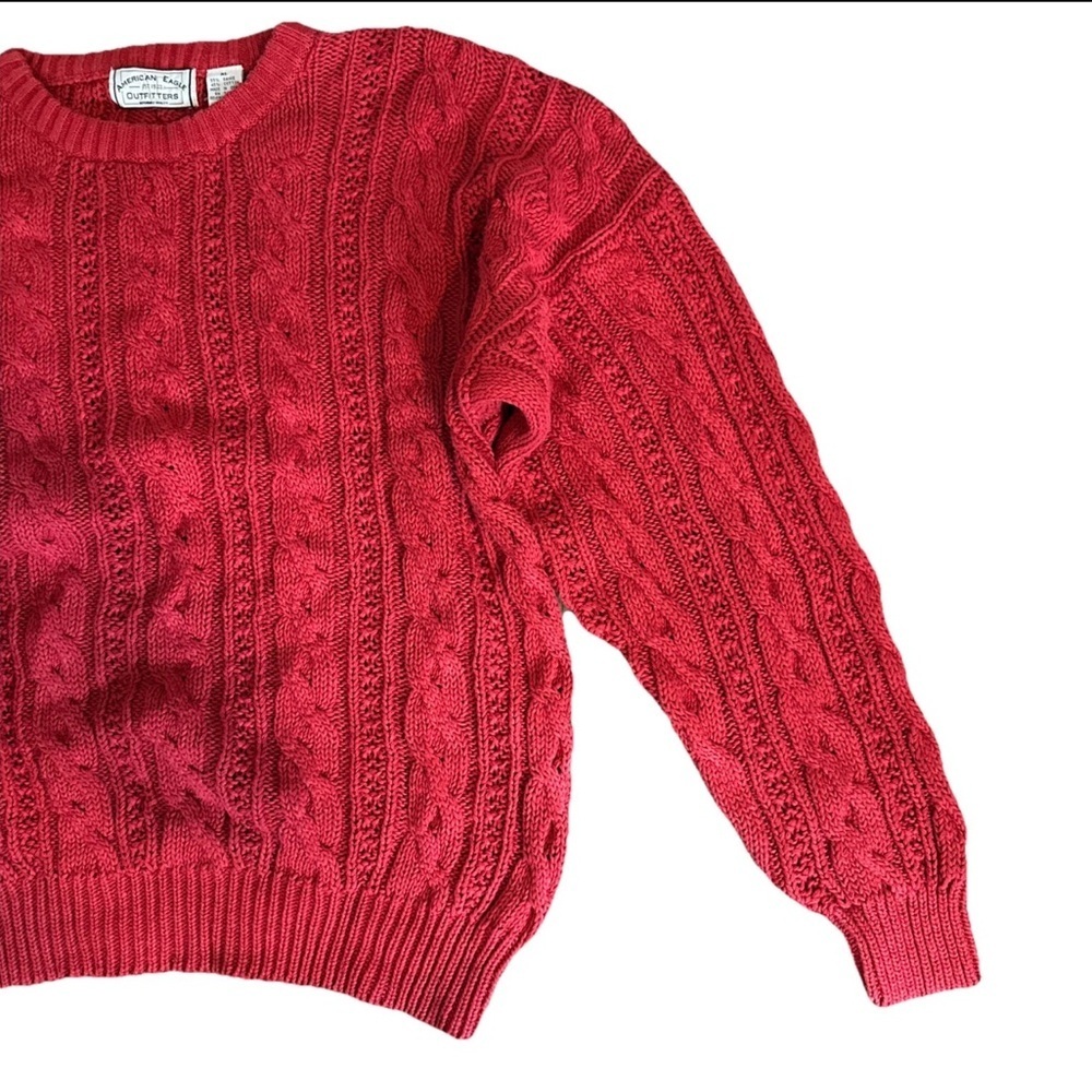 American Eagle Outfitters Vintage rare Sweater Red Cable Knit Pullover - Picture 4 of 8